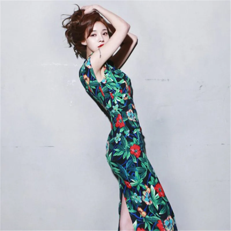 Зеленое платье 2019 новое летнее без рукавов майка топ жилет сексуальное