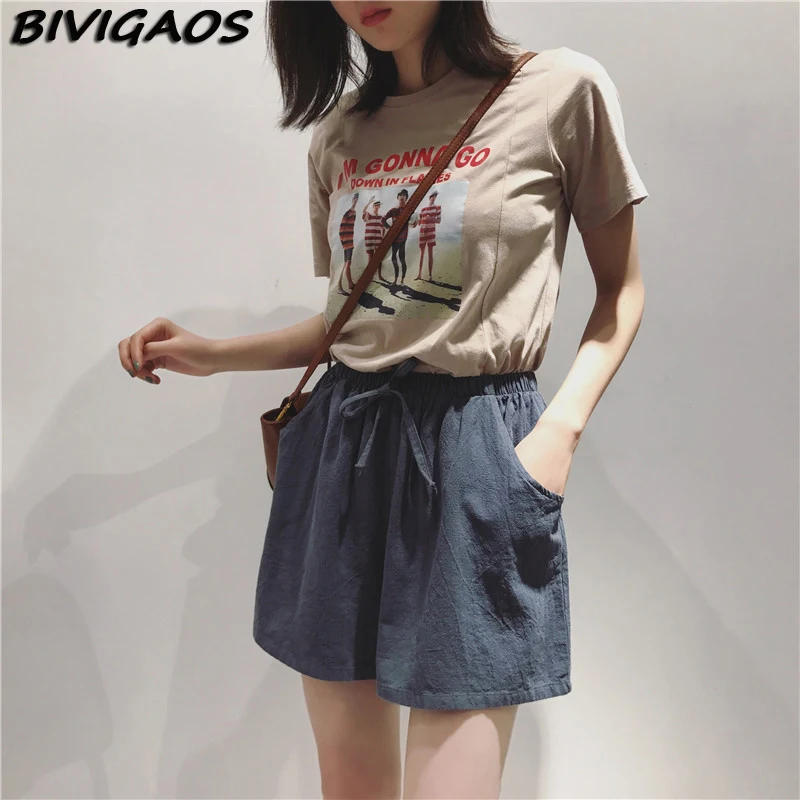 Шорты BIVIGAOS женские с кулиской повседневные свободные короткие юбки из хлопка и