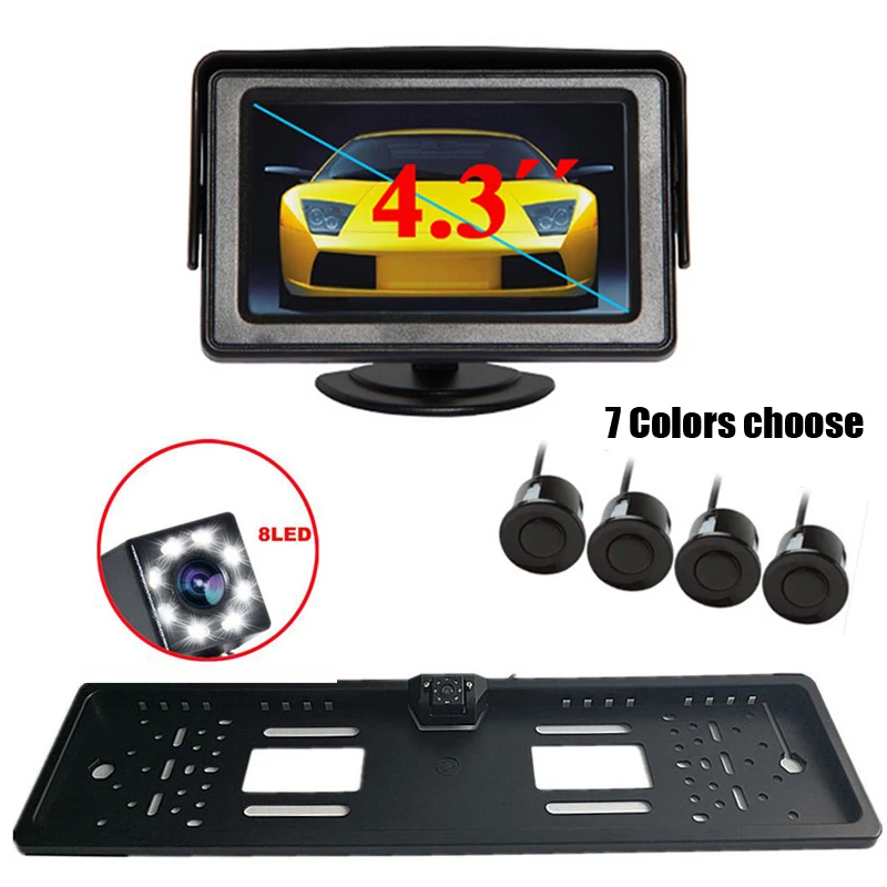 

3 in1 Car Accessories Parking Sensor 4.3 Inch TFT LCD Car Parking Monitor Car Rearview License plate Camera Reverse Radar System