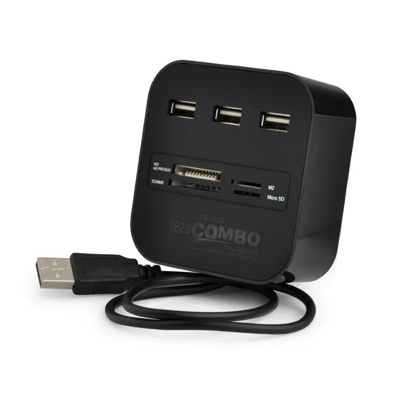 BinFul usb-хаб 2,0 480 Мбит/с USB комбинированный Кардридер Все в одном Мульти USB разветвитель для MS, M2, SD/MMC, TF портативный для портативных ПК - Цвет: black
