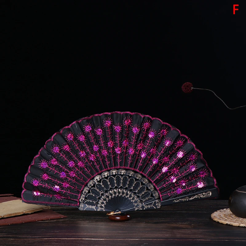 Art Folding Peacock Tail Feather Hand Fan Summer Accessory Crafts Print Home Decor Embroidery Christmas Dance | Дом и сад