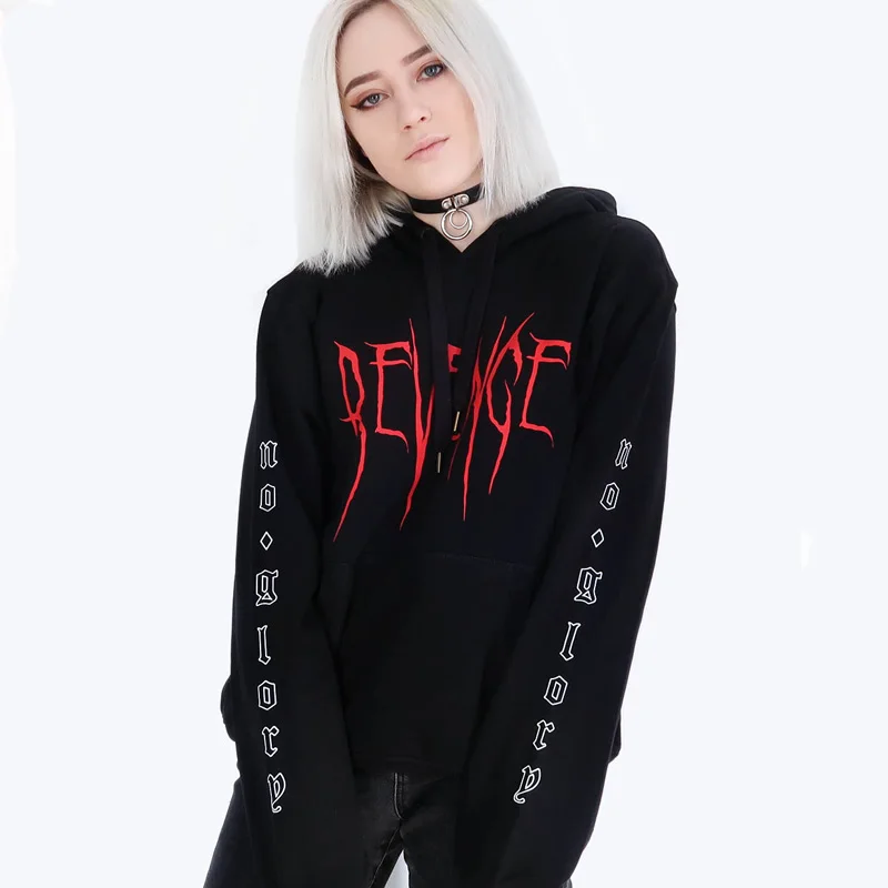 Pkorli Revenge No Glory Толстовка Womene Black Tumblr Вдохновленный эстетической анти социальных бледно пастельные гранж эстетические толстовки