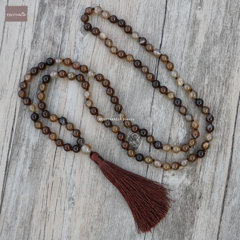 

Popular Brown Bead Long Necklace For Women/Men With Layering Tassels Fashion Woven Statement Jewelry