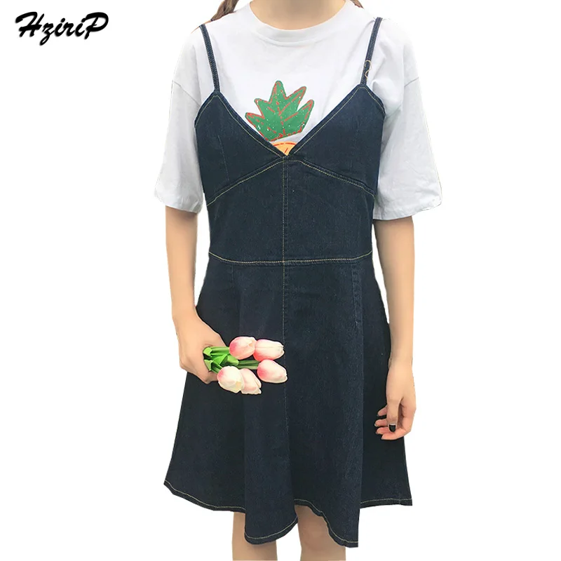 Hzirip Для женщин Летнее платье из джинсовой ткани 2017 без рукавов Мини Спагетти Sexy