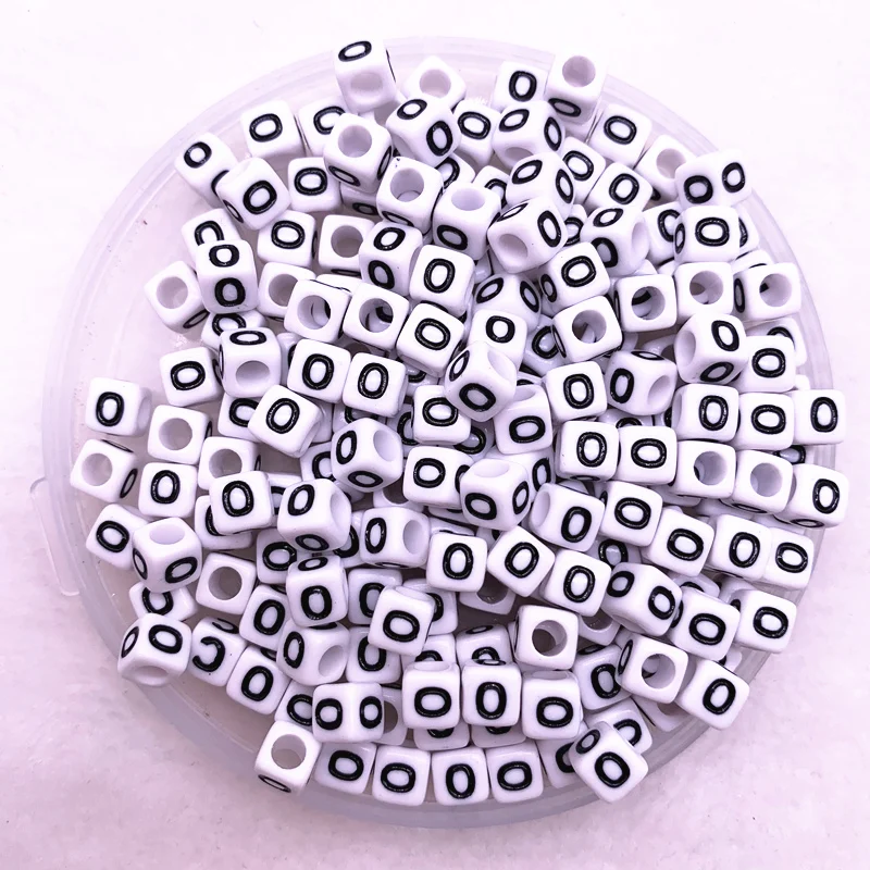 

100pcs/lot "O"White Alphabet/ Letter Acrylic Cube Beads For DIY Jewelry Making 6x6mm(1/4"x1/4")