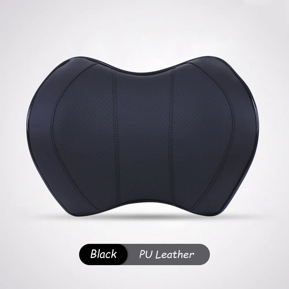 Black-PU JINSERTA Автомобильная подушка для шеи из искусственной кожи с эффектом памяти, Автомобильная подушка для сиденья, подушка для спины и шеи, автомобильные аксессуары, подголовник - Цвет: Black-PU