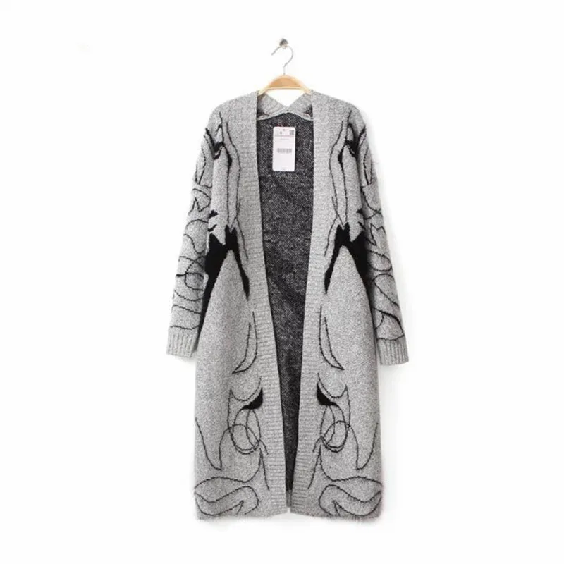 Весенняя Новинка 2020 Женский Длинный трикотажный кардиган с изображением