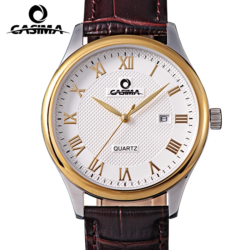 

CASIMA Brand Fashion Gold Business Watch Man Luxury Waterproof Calendar Casual Leather Quartz Wristwatch Clock Relogio Masculino