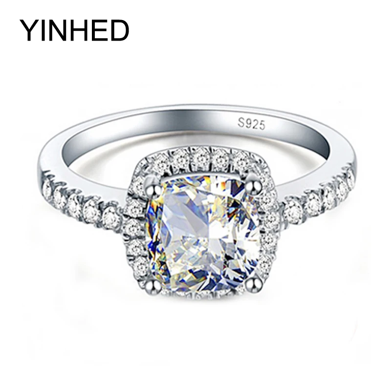 YINHED 100% Стерлинговое Серебро 925 пробы большие 4 карата CZ стразы свадебные кольца