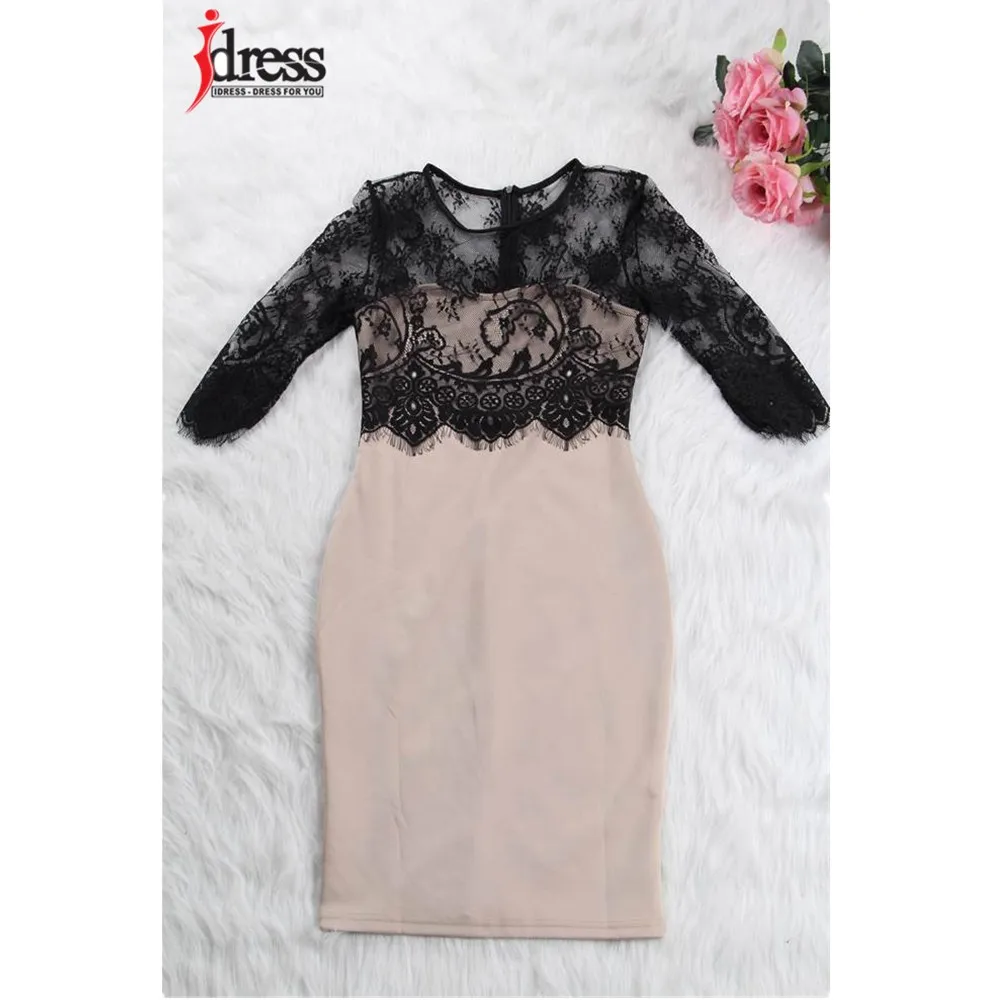 Платье-Карандаш женское кружевное с круглым вырезом и коротким рукавом | Женская