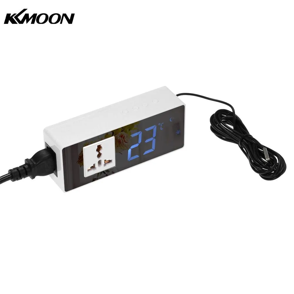 

10A LCD Digital Temperature Controller Thermostat for Heating Cooling Control with NTC Temperature Sensor Mirror Surface