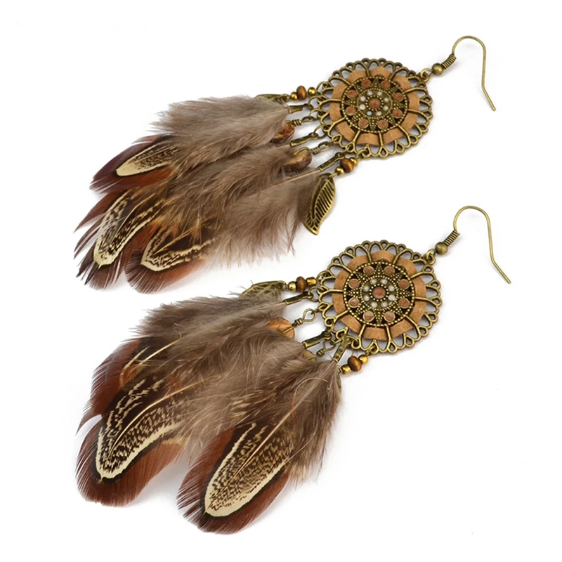 Новый стиль Ловец снов винтажные большие полые цветы и листья серьги в богемном
