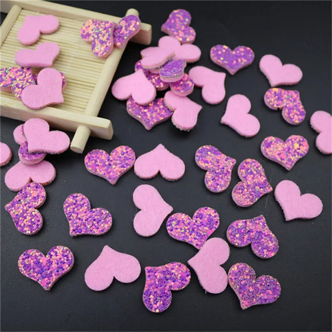 Heart purple 100 шт. блестящие звезды/Сердце/Цветы милые нашивки Аппликация DIY Ремесло Скрапбукинг Декор детские головные уборы аксессуары мягкий блестками - Цвет: Heart purple
