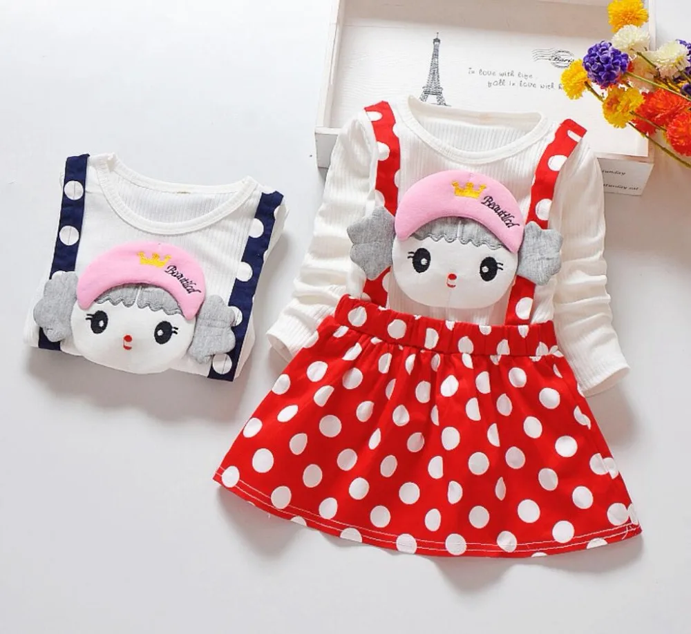 Платье для маленьких девочек осеннее платье в горошек с длинными рукавами и