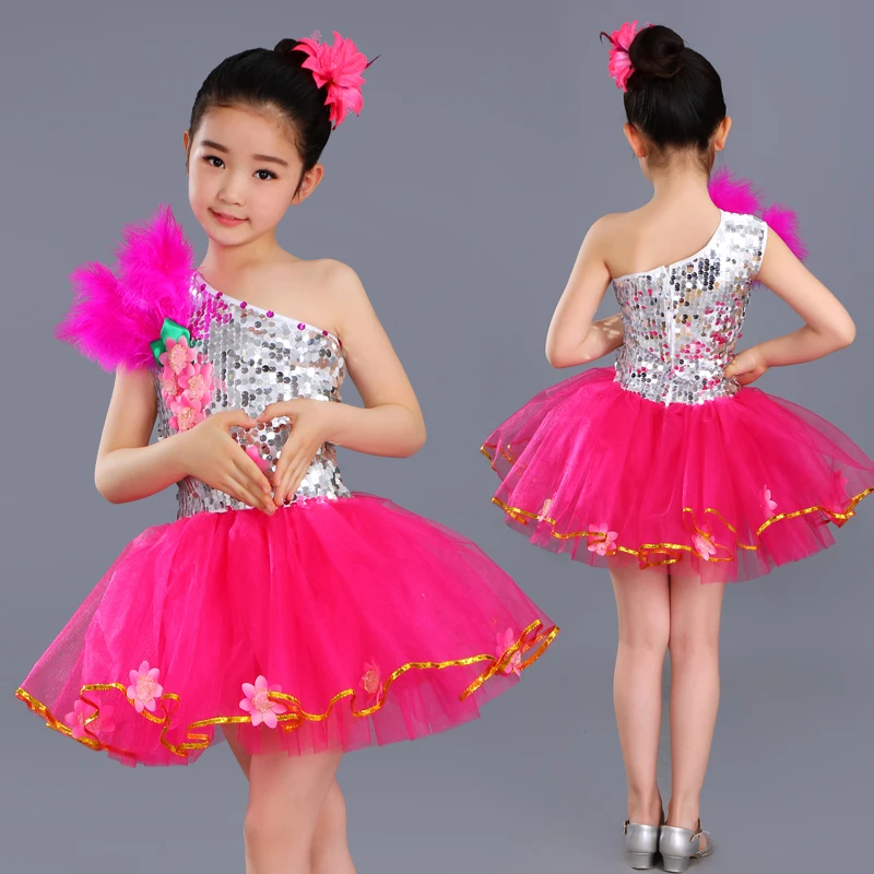 Современные джазовые танцевальные костюмы для девочек платье с блестками сальсы