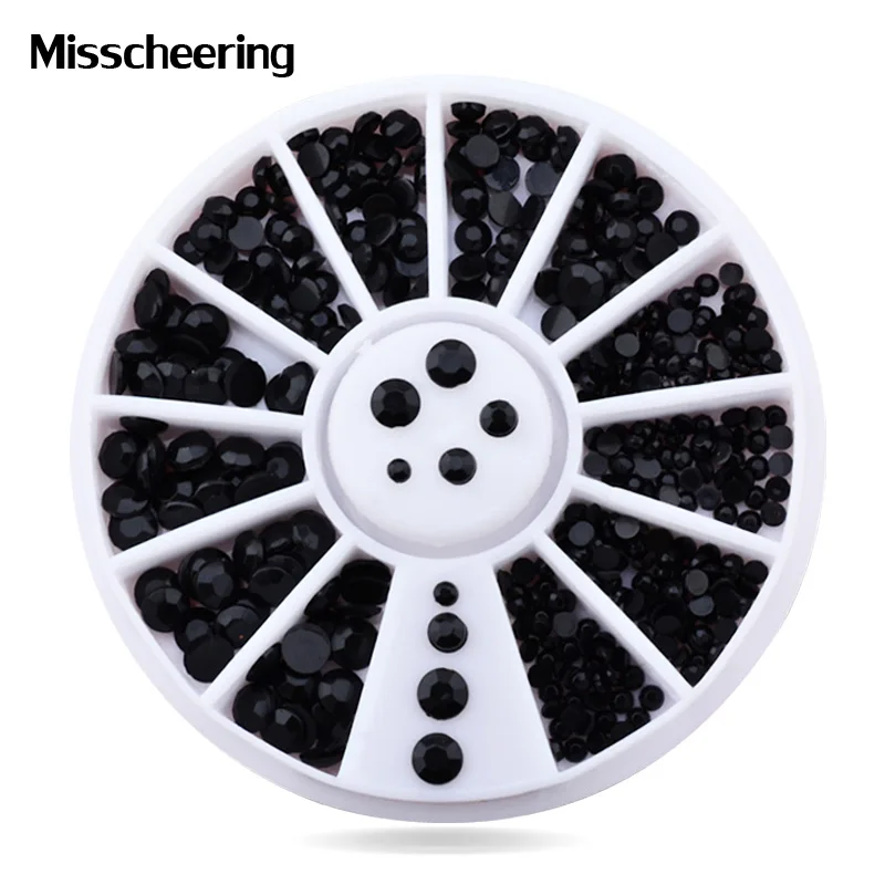 

New Mix Sizes Nail Art Tips Pure Black Rhinestones 3d Nail Decoration Wheel