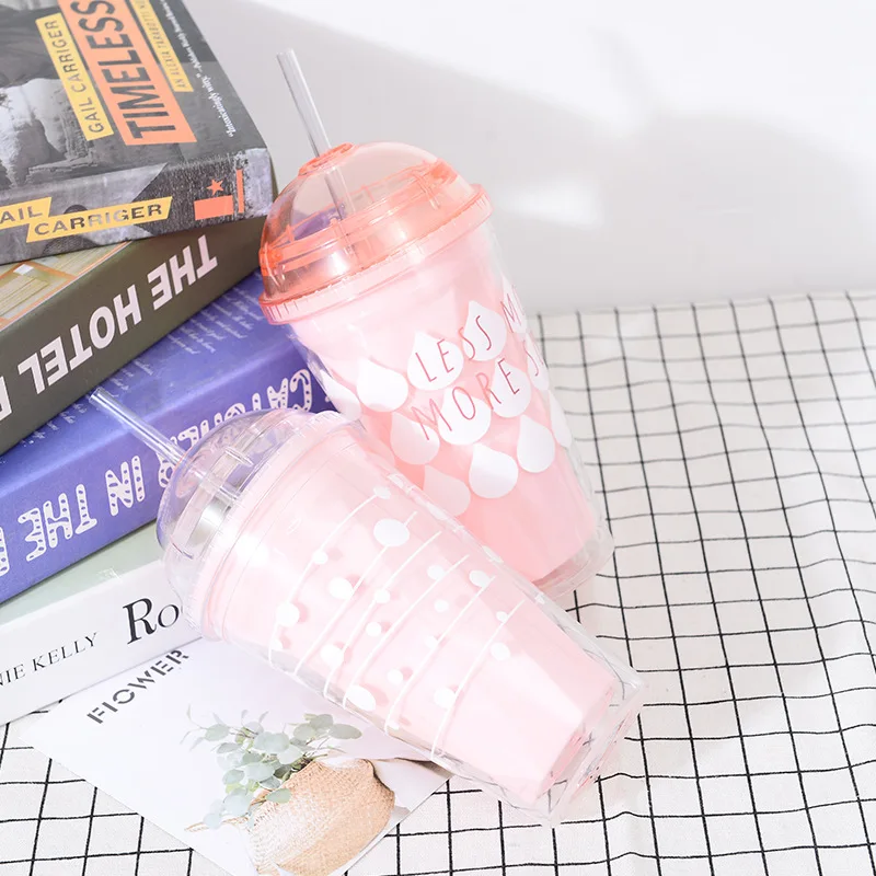 450 мл корейский двухслойная Кружка с трубочкой круглый пластиковый прозрачный