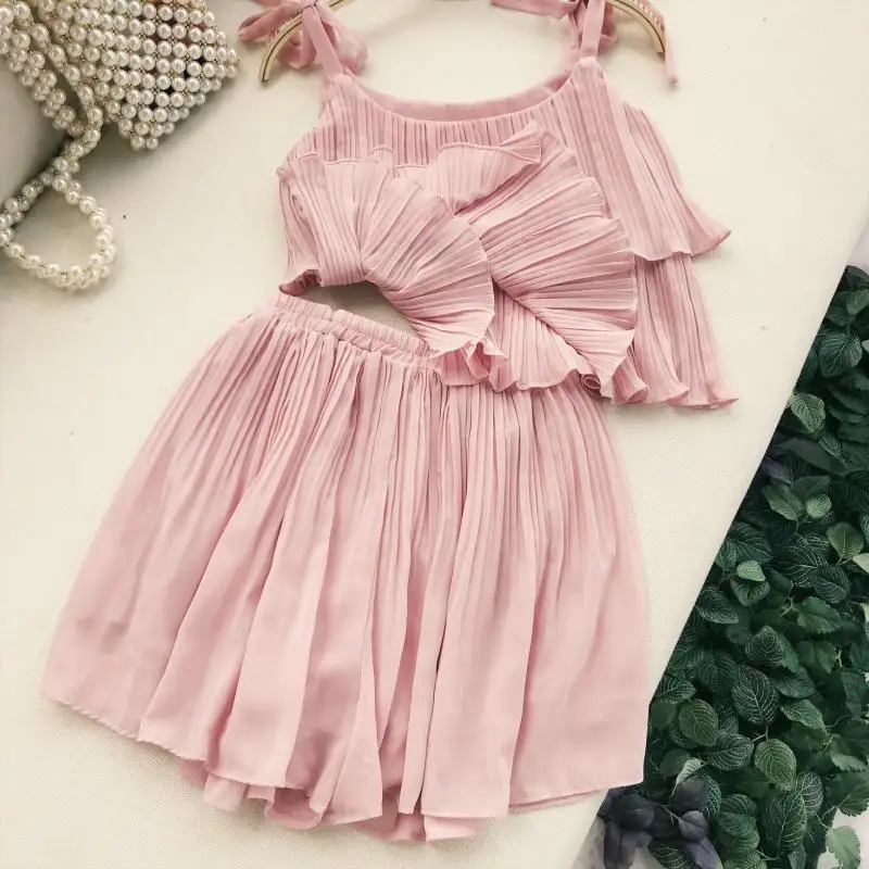 AreMoMuWha/Новинка Летний милый праздничный плиссированный Женский комплект топ с