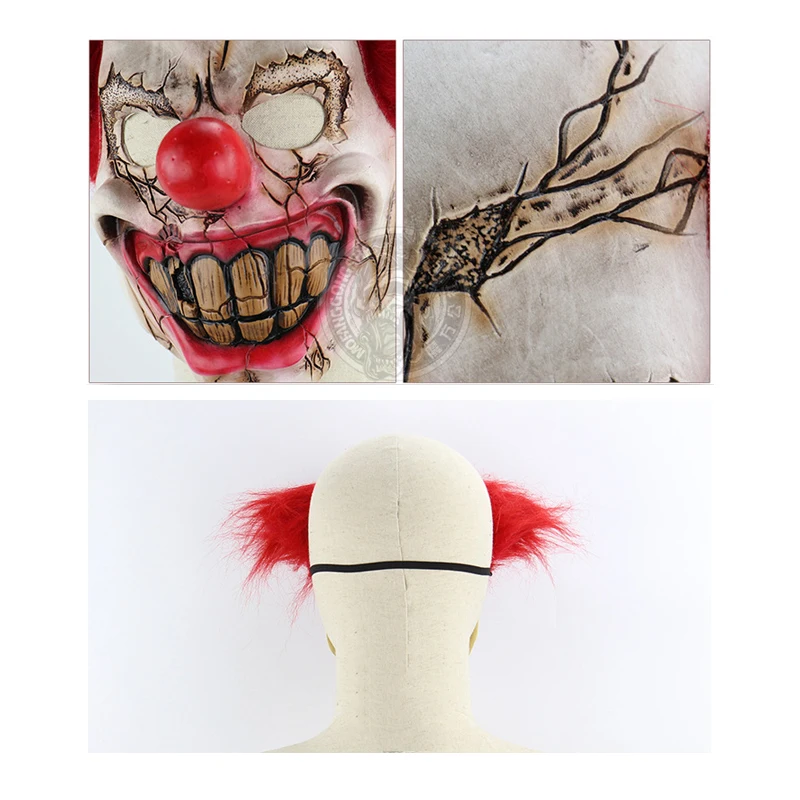 Страшная маска на Хеллоуин клоун латекс полная для лица большой рот красный нос