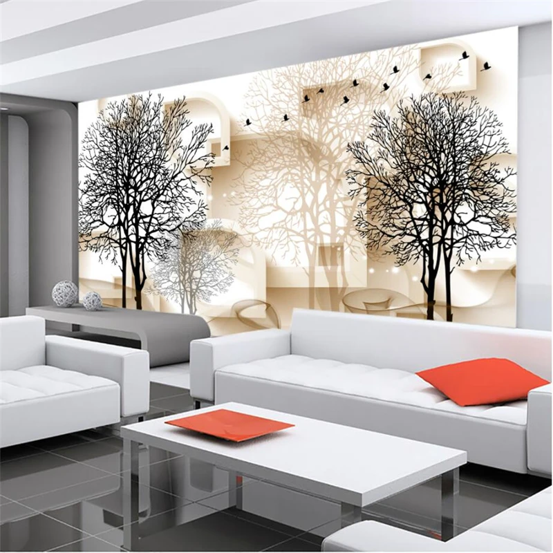 3d настенная бумага на заказ Черное и белое дерево настроение Фреска гостиная