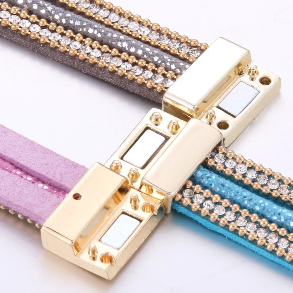 Женский многослойный браслет 1 шт. кожаный магнитный с кристаллами и бусинами