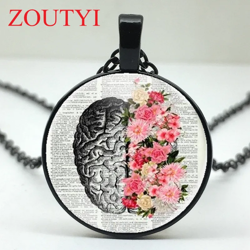 2018/Лидер продаж стильное круглое ожерелье с кулоном в виде мозга и цветов мужская