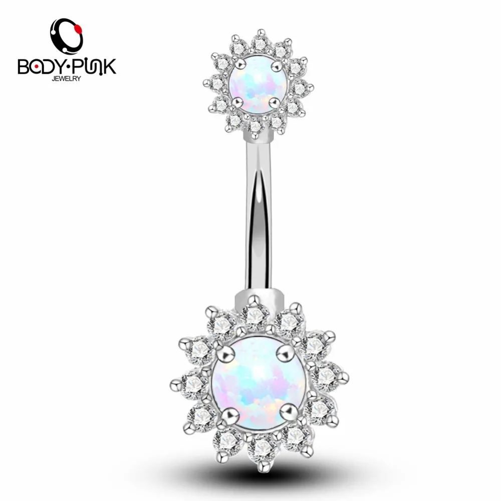 Женское кольцо для пупка из хирургической стали с прозрачным фианитом бело
