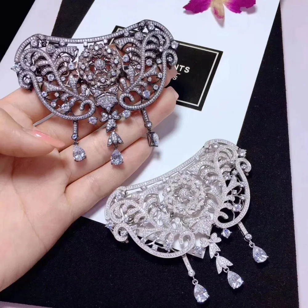 60x70mm golden plated cubic zircon Micro Pave flower pendant tassel | Украшения и аксессуары