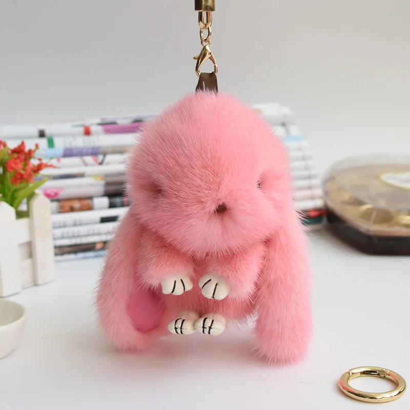 mini 12cm 14cm rabbits mink fur keychain real bunny key ring bags Trinket pompom hare | Украшения и аксессуары