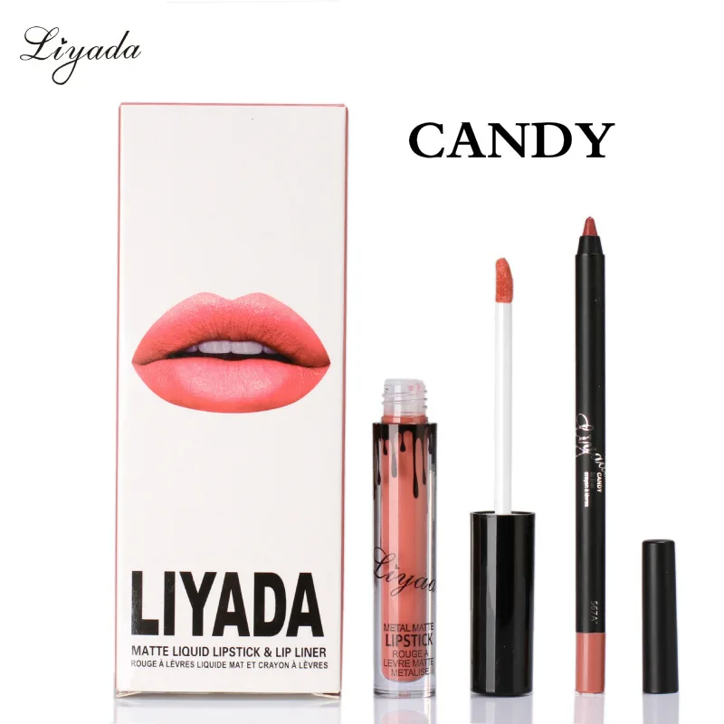 CANDY LIYADA бутон K Матовая жидкая губная помада с карандашом набор для макияжа долговечный водонепроницаемый РУМЯН a levre коврик блеск для губ, косметика - Цвет: CANDY