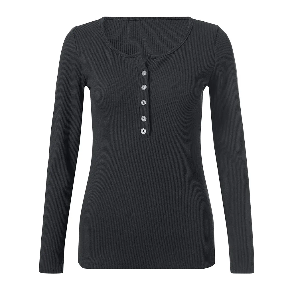 Повседневная Женская футболка с v-образным вырезом футболки Хенли длинным