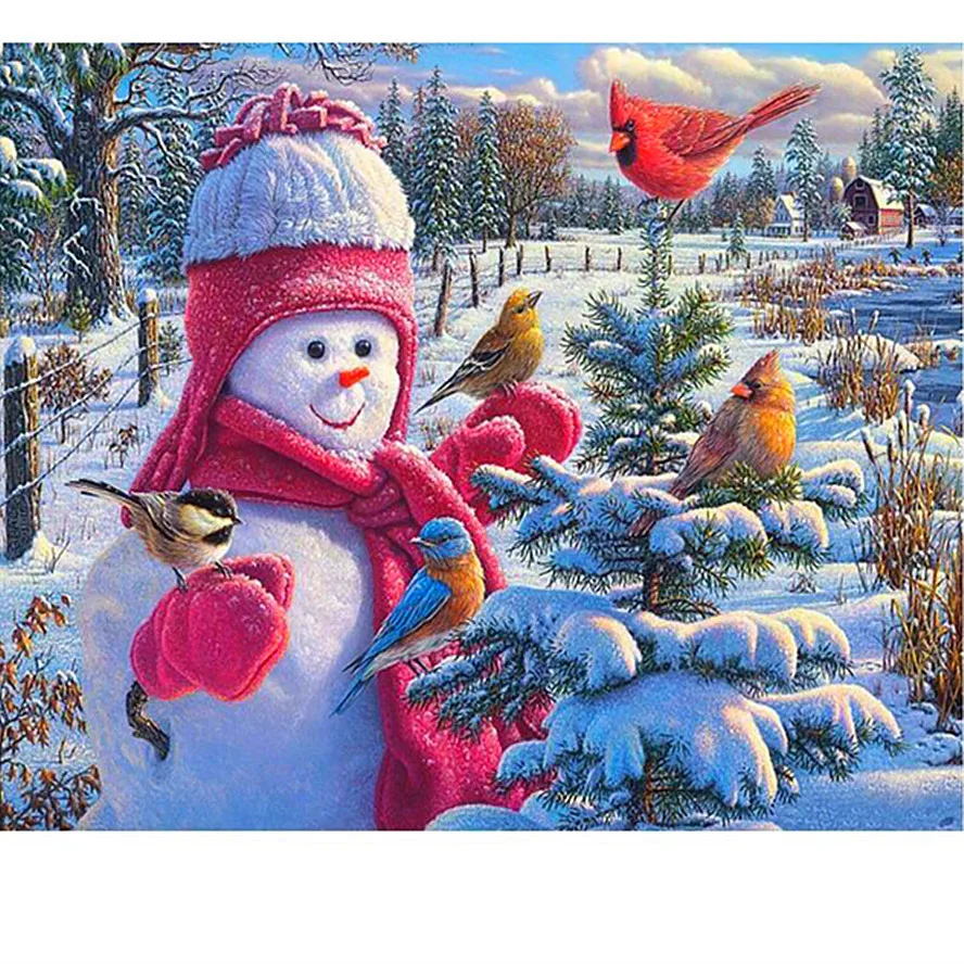5D diy Diamond Painting Christmas Snow Girl Birds Cross Stitch Full SquareRound diamond embroidery Mosaic beaded artsWedding | Дом и сад