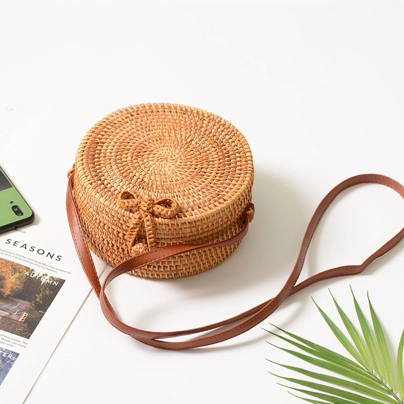 Women Trendy Summer Bali Round Straw Wicker Bag Vintage Handmade Rattan Woven Shoulder Bags Beach Crossbody Bagbolso playa | Багаж и сумки
