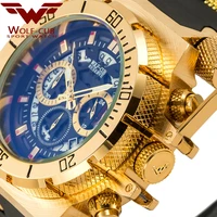 wolf cub original creative golden men quartz wristwatches 3d dial design full steel calendar waterproof big watches chronograph