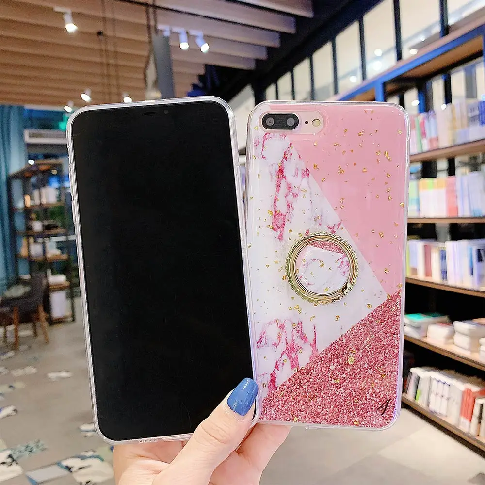 Kisscase украшение Мраморное кольцо держатель чехол для iPhone 6 6S 7 8 Plus X XS MAX XR задняя