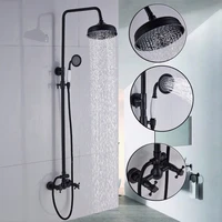 wall mounted bathroom rainfall shower faucet set oil rubbed bronze 8 rain shower head hand sprayer dual cross handles kd210