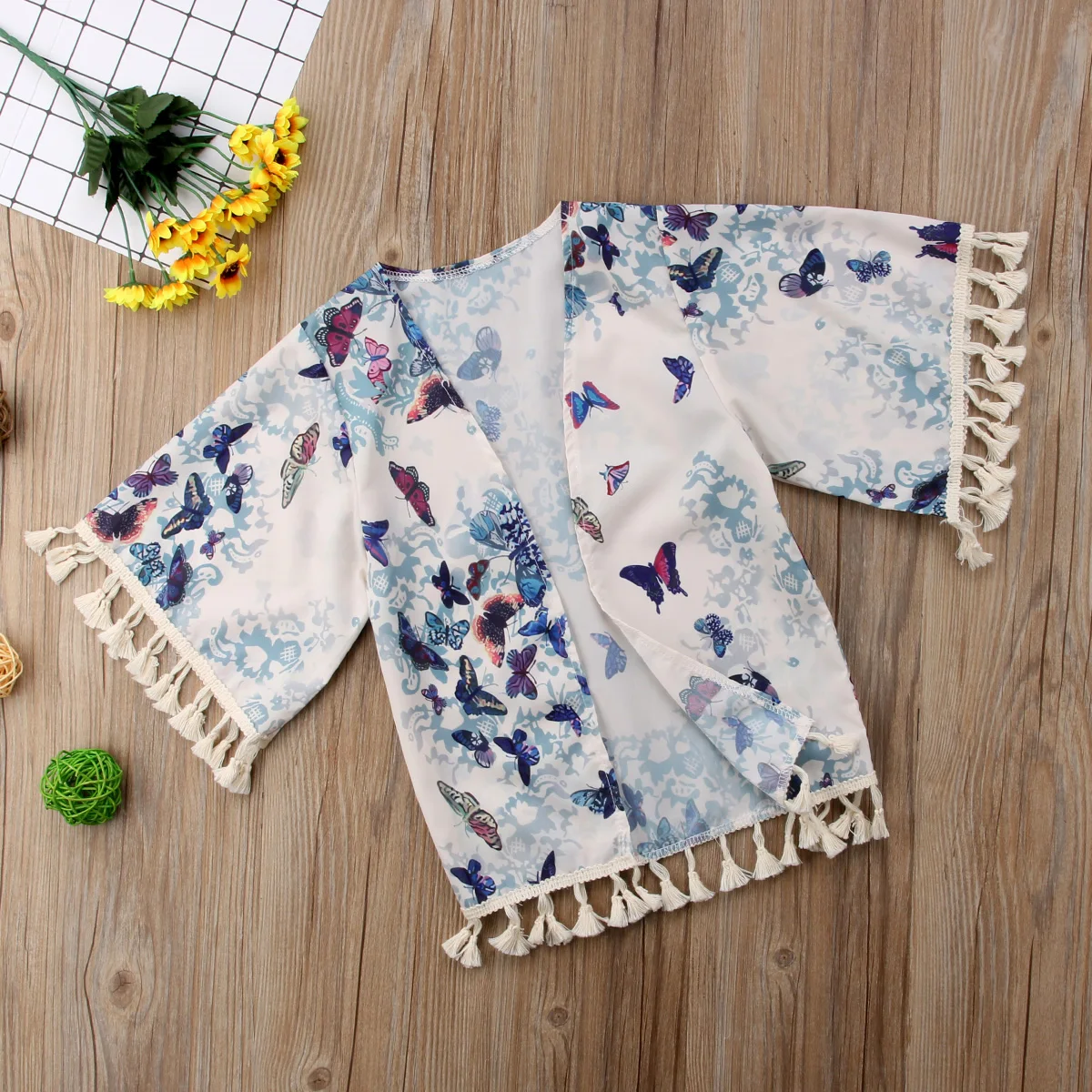 Emmababy/детская хлопковая блузка-кимоно с бахромой для маленьких девочек летняя