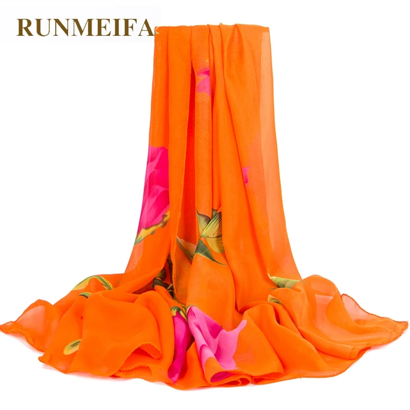 Пляжный шарф RUNMEIFA парео Летний шифоновый шелковый с принтом накидка