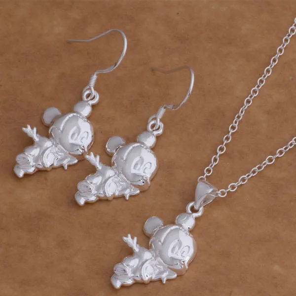 Комплект ювелирных изделий из серебра 925 пробы ожерелье с милыми животными и