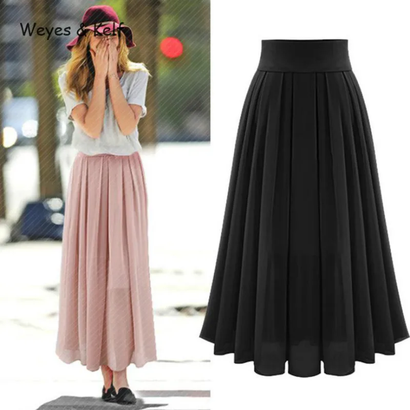 

Weyes & Kelf Solid Beach Skirts Long Women Summer Elegant Ankle-length Woman Ladies Long Skirt Black Pink Petticoat Underskirt