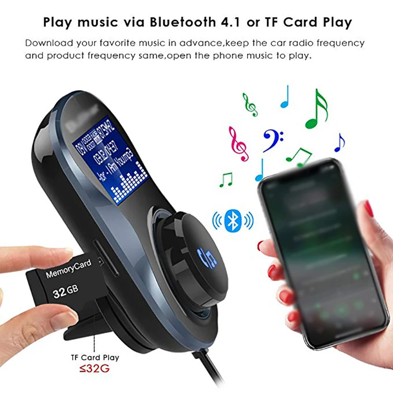 Bluetooth fm передатчик беспроводной радиоадаптер без рук с QC3.0 умный двойной USB порт