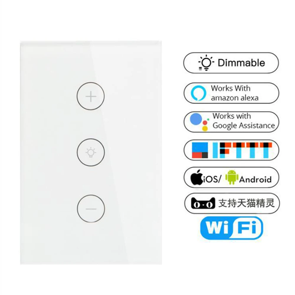 Smart WiFi Dimmer Light Switch Glass Touch Panel Wireless Remote Timing Function Control work with Alexa Google Home Assistant