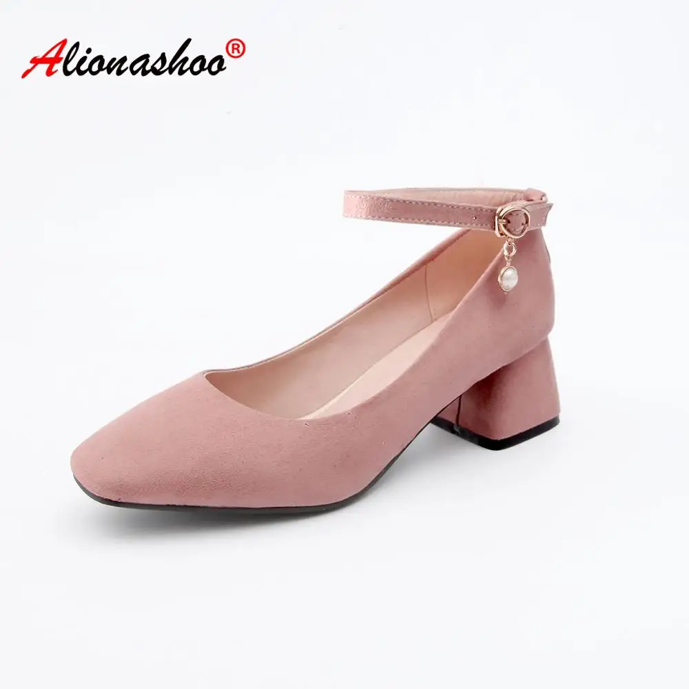 Женские классические туфли лодочки из флока с пряжкой и жемчугом вечерние на