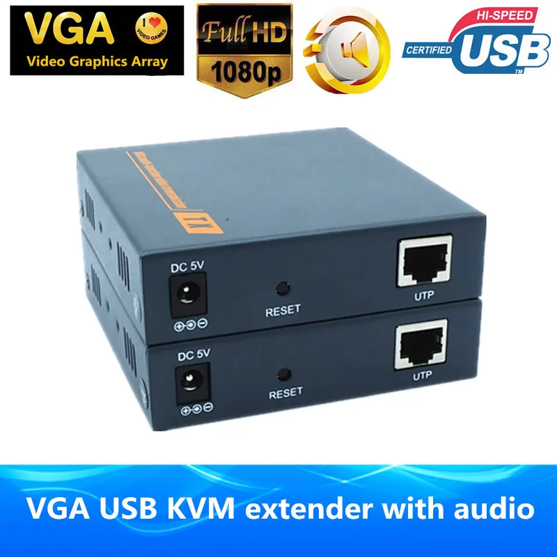 660ft VGA удлиннитель USB KVM Ethernet RJ45 Cat5e/6 кабель 1080 P Видео Аудио передатчик клавиатура