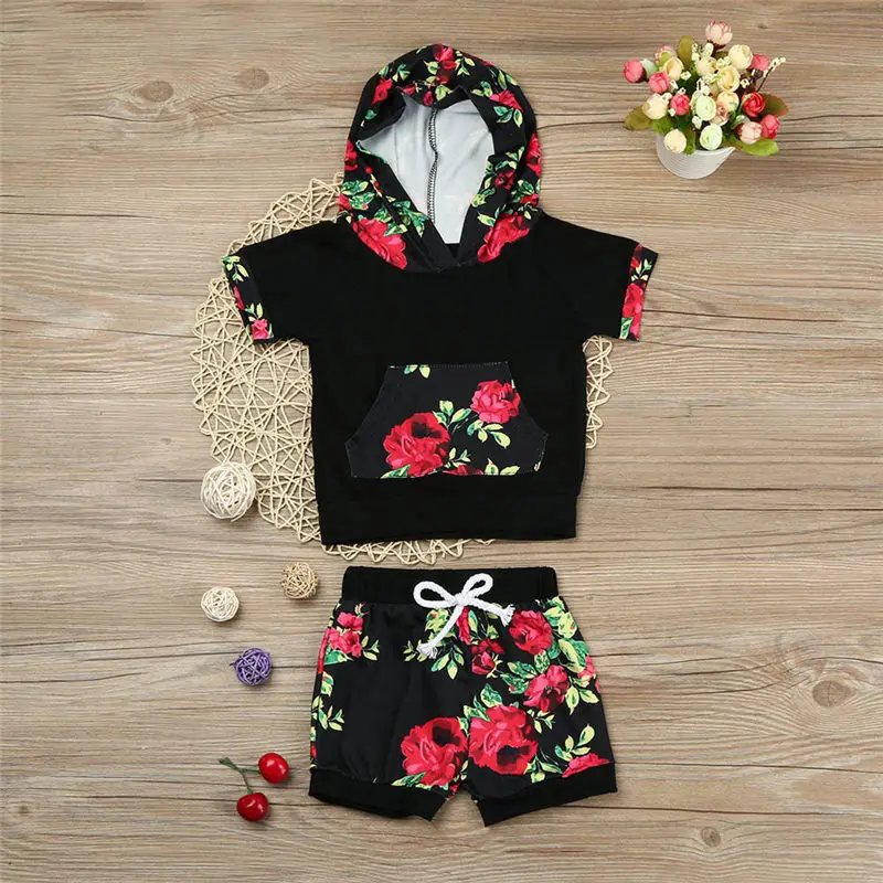 COMFY KIDS Clothes 2017 Hot Selling Fashion Newborn Baby Boy Girl Floral Hood Top T-shirt + Shorts Pants Outfits Set | Детская одежда и