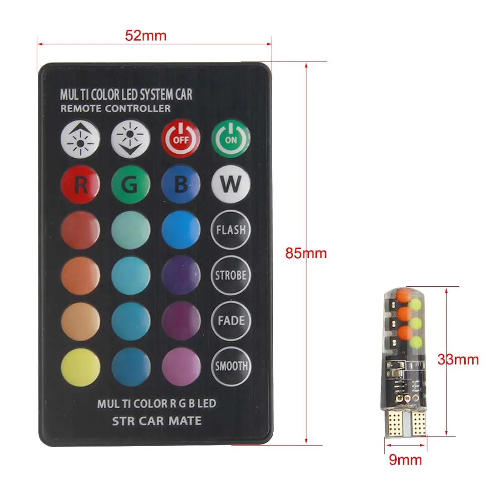 Универсальный T10 Led RGB W5W 194 габаритный фонарь для автомобиля RGB COB разноцветный многомодовый автоматический боковой светильник с пультом дистанционного управления
