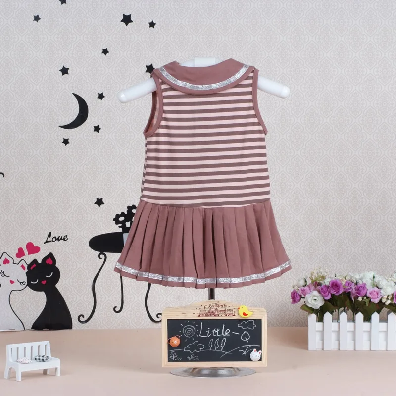 2021 Little Q sleeveless striped baby girl summer cotton dress pink princess children underwear kid girls clothing | Детская одежда и