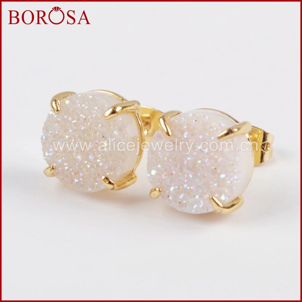 BOROSA 5 пар, Новое поступление, золотые радужные друзы, серьги-гвоздики для женщин, модные золотые смешанные серьги-гвоздики, ювелирные изделия ZG0250