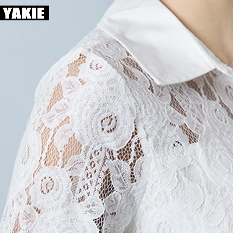 Большие размеры 4XL Blusas Femininas 2017 женские блузки кружевные рубашки с длинным