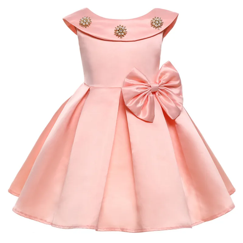 Атласное свадебное платье принцессы с большим бантом и лепестками для девочек